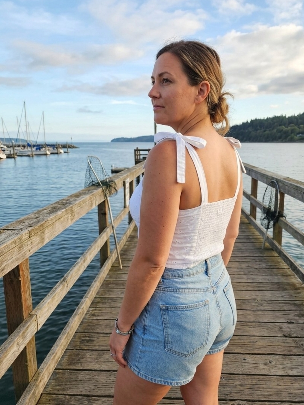 Japna White 👁 Eyelet Tie-Shoulder Camisole